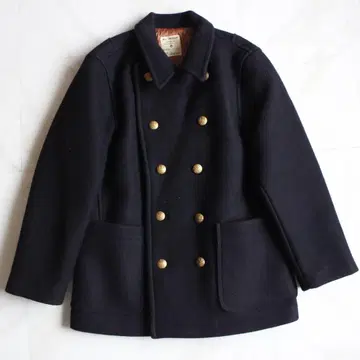 GLENOVER 아카미네 유키오 골드 버튼 피 코트 멜톤 코트 M 네이비