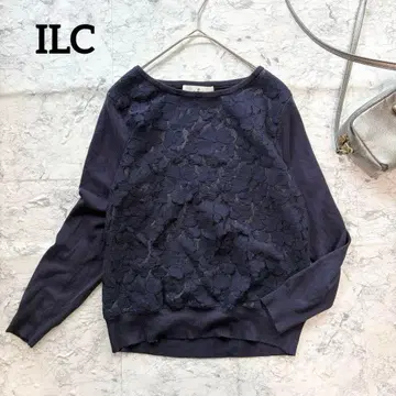[ ILC ] 미츠미네 레이스 절개 니트 깔끔한 스웨터 네이비 청순