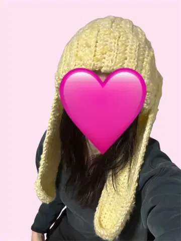 핸드메이드 크로 셰 뜨개질 니트 옐로우 컬러 토끼 귀 니트 모자