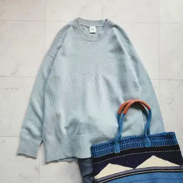 스픽앤스팬 캐시미어 혼방 캐시미어 울 니트 일본제 민트 블루