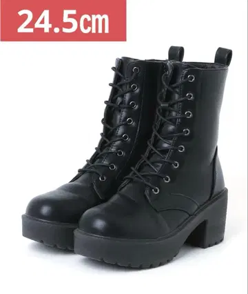 [컨디션 최상] 레이스업 부츠 블랙 통굽 24.5cm