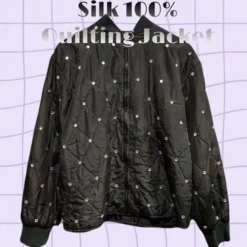 실크 100% 큐빅 비쥬 포함 퀼팅 블루종