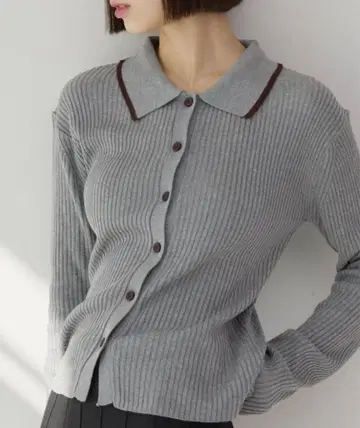 haek 배색 리브 니트탑