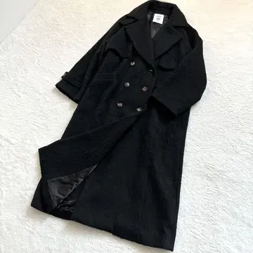 jouetie 플랩 체스터 코트 샤기 블랙 롱 루즈핏