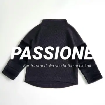 새상품 PASSIONE 퍼 슬리브 보틀넥 니트 풀오버 블랙