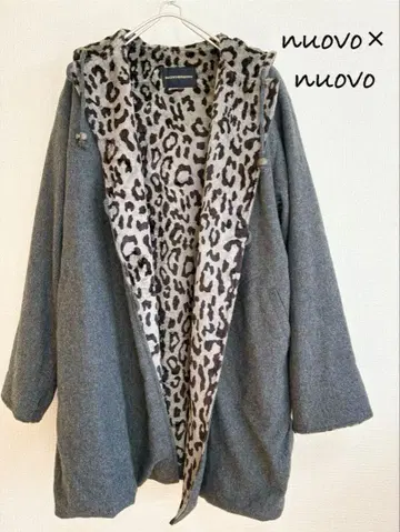 nuovo x nuovo 후드 부착 그레이 롱 코트 레오파드 무늬 38