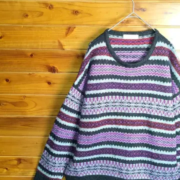 니트 스웨터 멀티 컬러 페어아일 패턴 노르딕 무늬 기하학 패턴 M