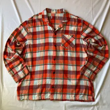 00s 체크 파자마 셔츠 오렌지 그런지 Y2K 헤이세이 인기 구제 의류