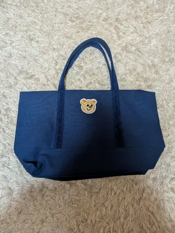 네이비 곰 자수 토트백