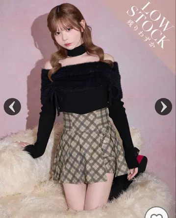 미셸 마카롱 오리지널 체크 무늬 슬림 레그 치마바지