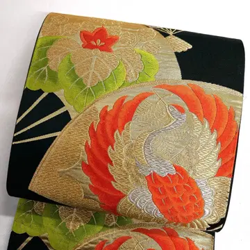 후쿠로 오비 당직 학 오동나무 꽃 부채 금실 은실 기모노 121tz