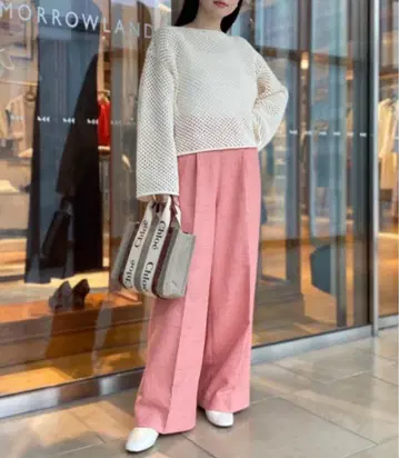 새상품급 Ballsey 라이트 슬라브 트위드 서스펜더 와이드 팬츠 핑크