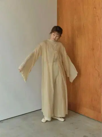 eaphi bow tie sheer long one-piece beige