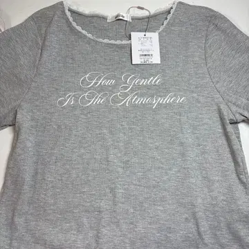 그레이 반팔 티셔츠 레이스 프린트