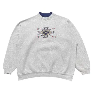 USA 구제 의류 더블넥 맨투맨 트레이닝복 네이티브 무늬 자수 그레이