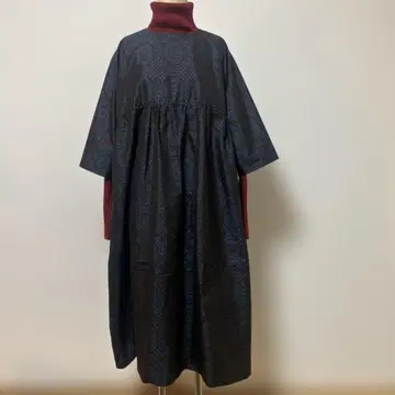 기모노 리메이크 오시마 명주 절개 개더 롱 원피스 L 사이즈