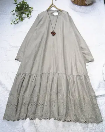 사만사 모스모스 밑단&소매 스캘럽 레이스 원피스*페치*베이지