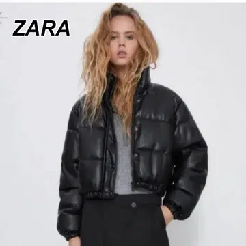 ZARA 인조 가죽 크롭 다운 자켓 숏 기장