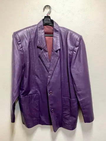 퍼플 가죽 더블 브레스트 자켓