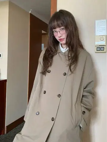 lumiyumi 성숙/러블리 미들 기장 둥근 카라 트렌치코트