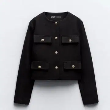 미사용 ZARA 노카라 자켓 블랙 아우터 골드 버튼 트위드