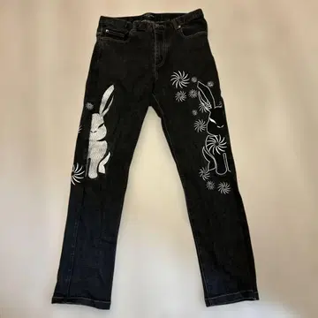 블랙카 kurotoka 블랙 데님 팬츠 자수