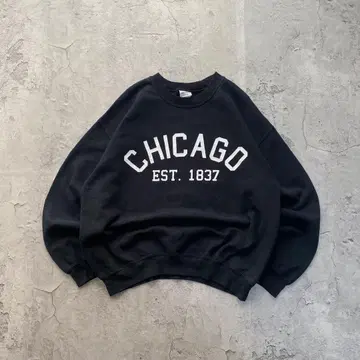 00's 길단 USA 구제 의류 시카고 프린트 맨투맨 트레이닝복 L 블랙