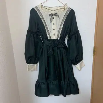 클래식 로리타 프릴 장식 다크 그린 드레스