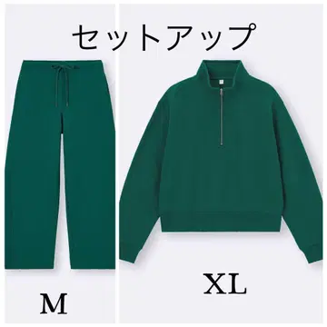 Gu 헤비 웨이트 배럴 레그 팬츠 & 하프 지퍼 풀오버 셋업