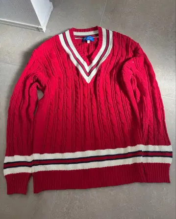 PORT ARTHUR 라인 보더 폴로 니트 빨간색 레드