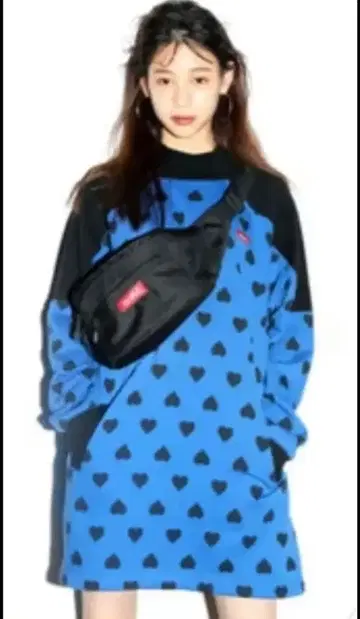 X-girl 하트 무늬 맨투맨 원피스