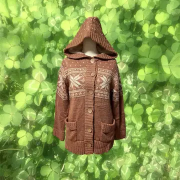 모리걸 페어리 그런지 00s 후드 부착 니트 자켓 노르딕