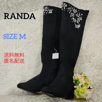 RANDA 란다 롱 부츠 비쥬 별 반짝반짝 블랙