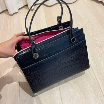 새상품급 네이비 크로커다일풍 핸드백 백 가방 핑크
