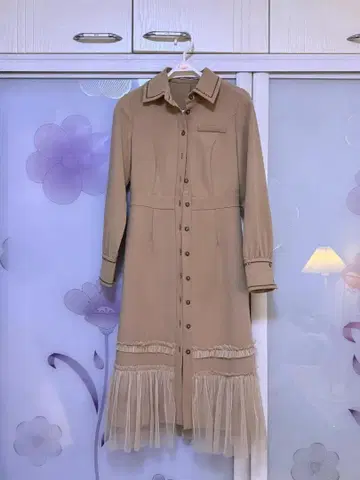 D'HARRY 베이지 프릴 드레스 S