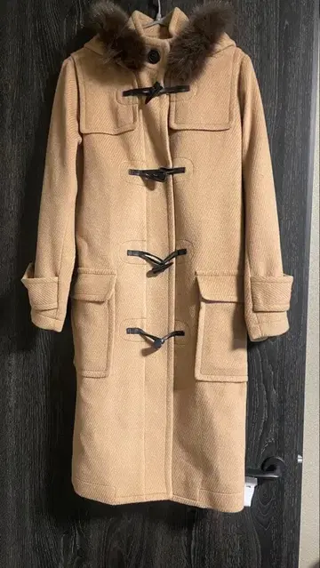 베이지 더플 코트 퍼 포함 38