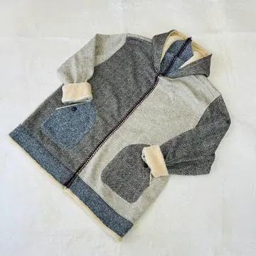 [ 5L ] 보아 후드티 헤링본 이소재 절개 블루종 빅 사이즈