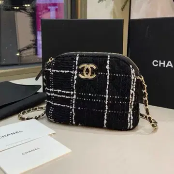 VIP 한정판, 블랙 & 화이트 체크 무늬 트위드 숄더백 박스 포함