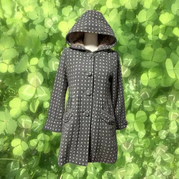 모리걸 페어리 그런지 도트 무늬 롱 코트 그레이 후드 부착