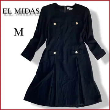 [엘르미다] 클래식 원피스 M 블랙 골드 버튼 롱 기장