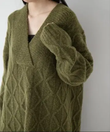 yuw 부클레 케이블 풀오버 그린