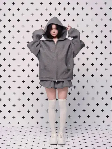 ANDWANG kirakira jewel 집업 후드티 스커트