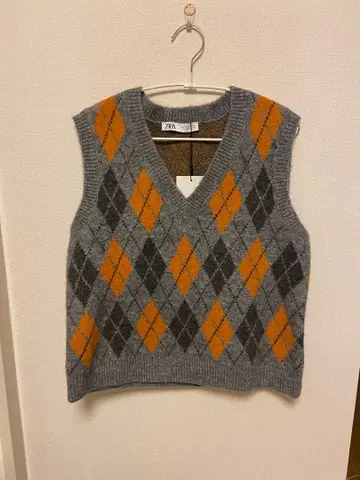 가격 인하 ZARA 아가일 니트 베스트 M