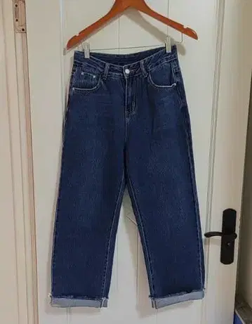 다크 블루 스트레이트 데님 하이웨스트