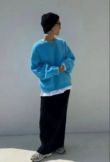 시마무라 컬러 빅 니트 풀오버 ANNA 블루 L 새상품