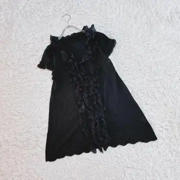 반팔 니트 튜닉 (13) 프릴 울 혼방 액세서리 포함 블랙