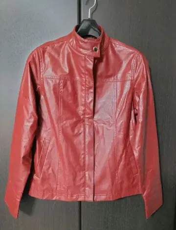 빨간색 인조 가죽 여성용 라이더 자켓