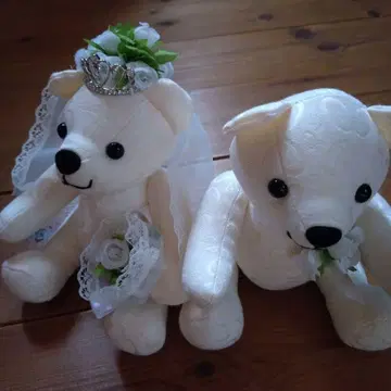 테디베어 페어 화이트 웨딩 크리스마스