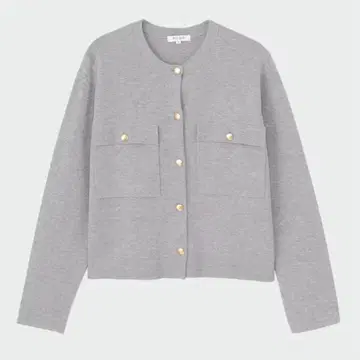 PLST 플라스테 메탈 버튼 크루넥 가디건 M 그레이