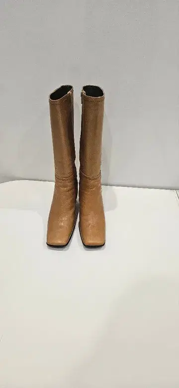 베이지 가죽 부츠 사이드 지퍼